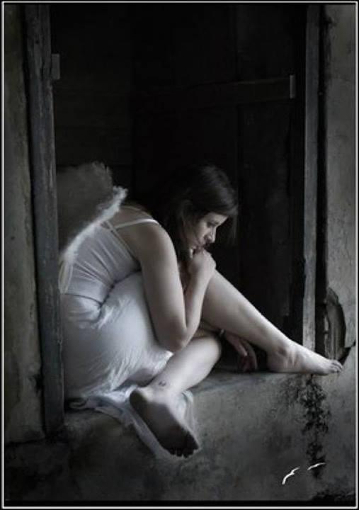 sad, girl, alone, sitting, angel